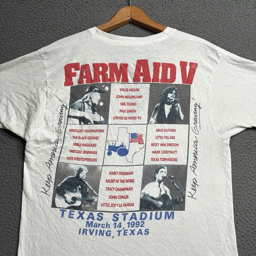 Vintage 1992 Farm Aid V Shirt Tee L Willie Nelson Neil Young 90s Country Tour